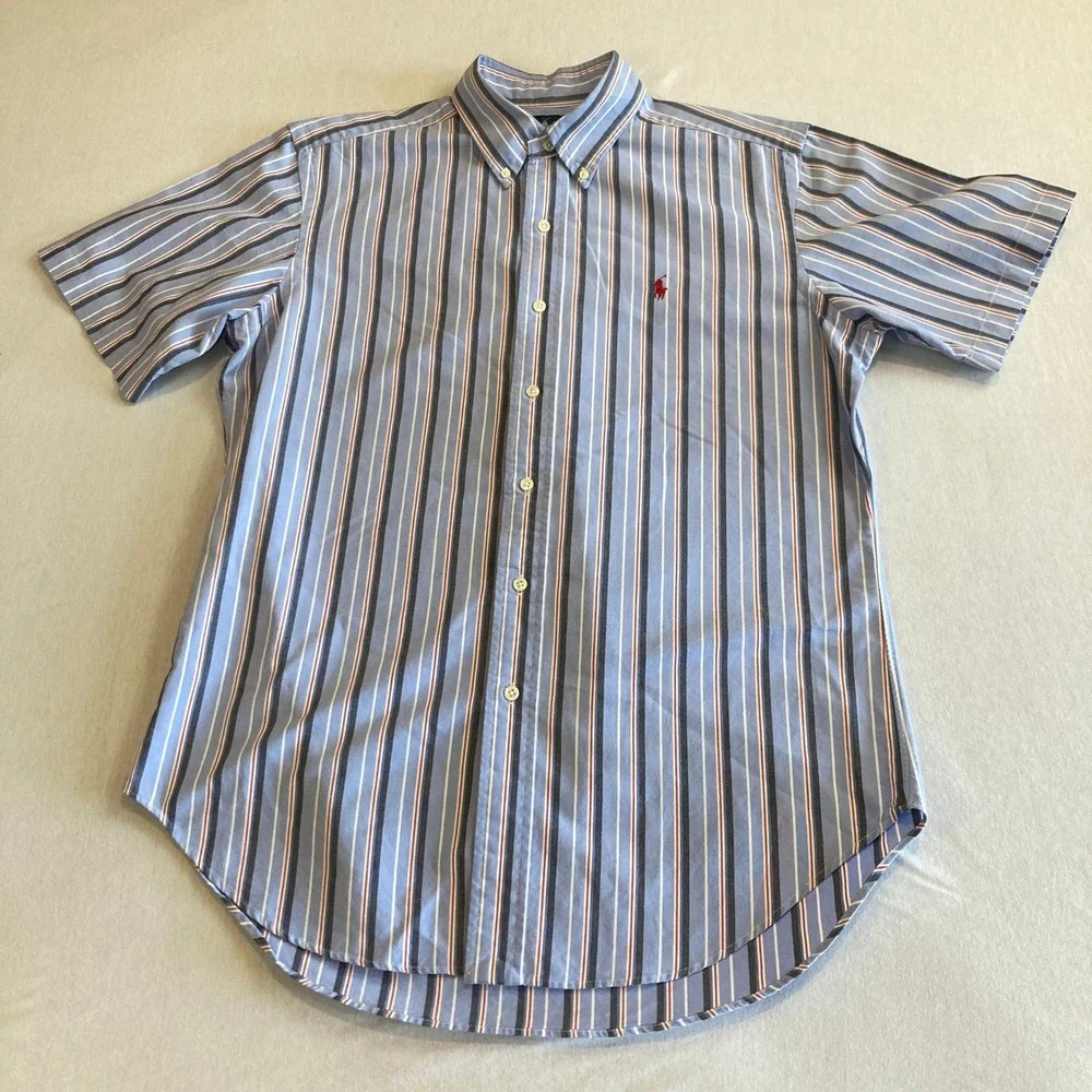 Polo Ralph Lauren Mens Medium Classic Fit Short Sleeve Striped Button Down Shirt